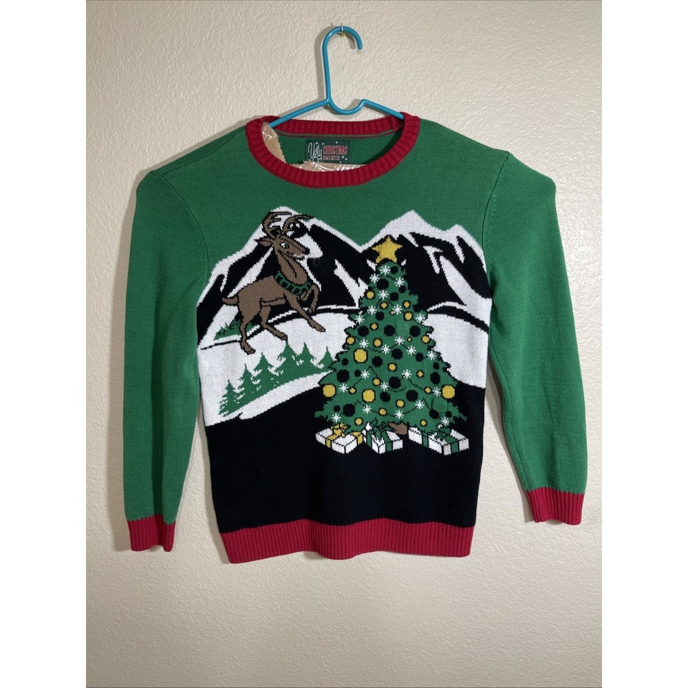 Men's Ugly Christmas‎ Sweater Size L Reindeer & Tree